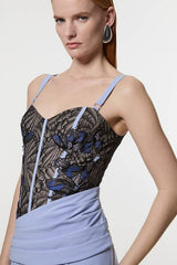 Lace Applique Contrast Corseted Tailored Maxi Dress