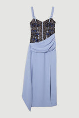 Lace Applique Contrast Corseted Tailored Maxi Dress