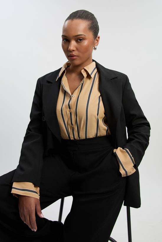 Plus Size Stripe Cotton Oversize Tailored Essential Shirt
