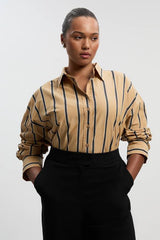 Plus Size Stripe Cotton Oversize Tailored Essential Shirt