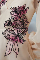 Floral Applique Organdie Woven Balloon Sleeve Mini Dress