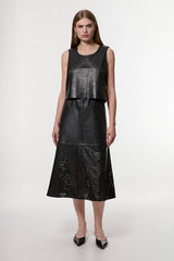 Amelia Graham Leather Cutwork Tailored Shell Top