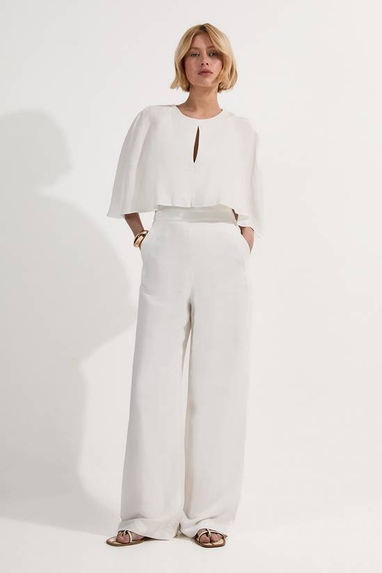 Premium Tailored Linen Drama Cape Jumpsuit
