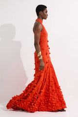 Petal Applique Embellished Broderie Rosette Maxi Dress