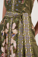 Tall Cotton Sateen Floral Woven Halter Neck Waist Maxi Dress