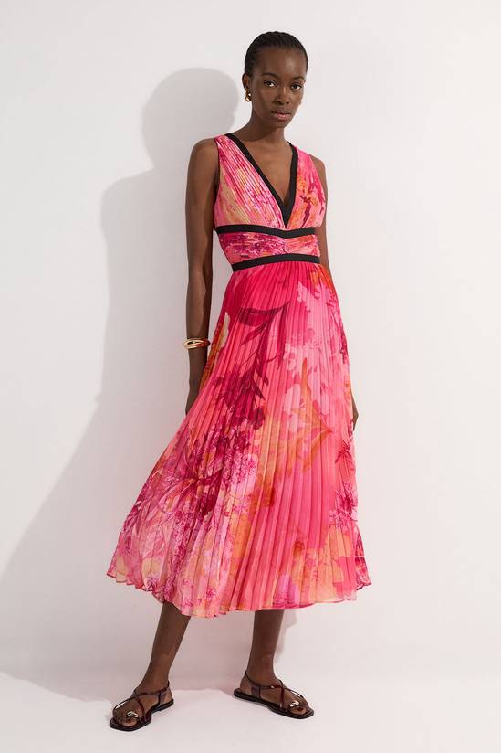Tall Pleated Floral Bodice Detail Woven Maxi Dress