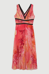 Tall Pleated Floral Bodice Detail Woven Maxi Dress