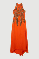 Tall Halter Neck Bugle Bead Detail Woven Maxi Dress