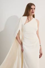 Soft Tailored Cape Sleeve Maxi Dress