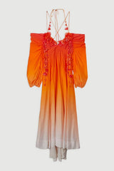 Ombre Applique Printed Cold Shoulder Woven Maxi Dress