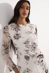 Petite Sheer Viscose Georgette Sketchy Floral Deep V Woven Halter Neck Dress