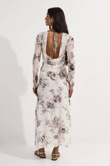 Petite Sheer Viscose Georgette Sketchy Floral Deep V Woven Halter Neck Dress