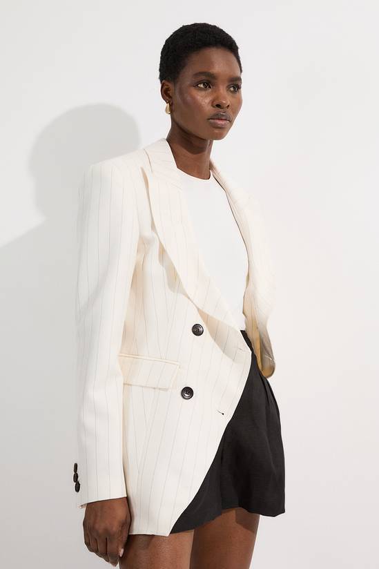 Pinstripe Double Breasted Waisted Tailored Jacket