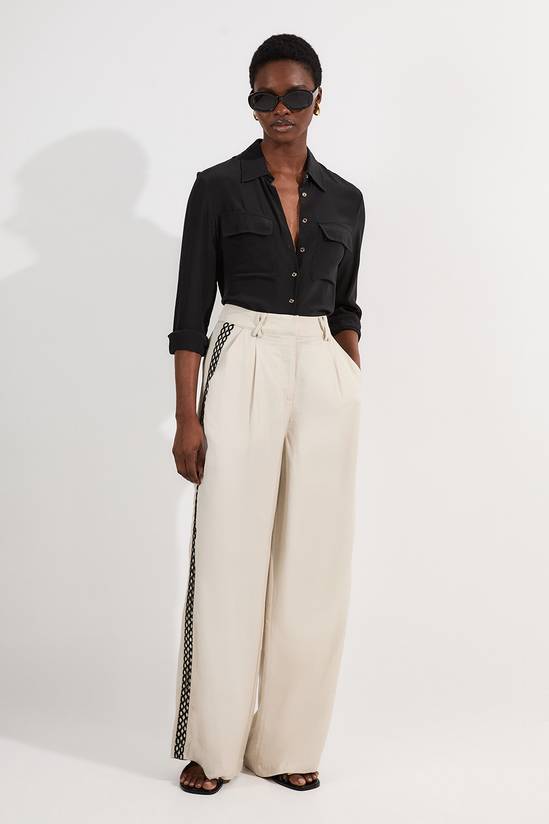 Viscose Linen Lace Trim Insert Woven Trouser