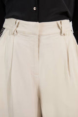 Viscose Linen Lace Trim Insert Woven Trouser