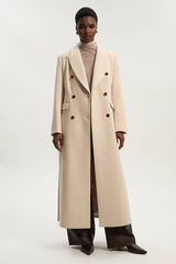 Petite Stripe Wool Double Breasted Tailored Maxi Coat