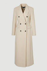 Petite Stripe Wool Double Breasted Tailored Maxi Coat
