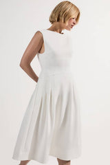 Compact Stretch Open Back Full Skirted Tailored Midi Dress