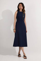 Compact Stretch Contrast Tipped Full Skirted Maxi Dress