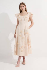 Petite Cotton Applique Bardot Woven Maxi Dress