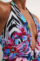 Tall Tropical Floral Plunge Swimsuit