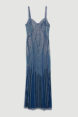 Beaded Contour Sweet Heart Neckline Woven Maxi Dress