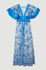 Petite Organdie Ruffle Sleeve Plunge Neck Floral Print Woven Maxi Dress
