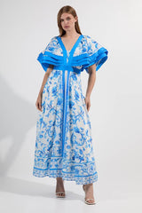Petite Organdie Ruffle Sleeve Plunge Neck Floral Print Woven Maxi Dress