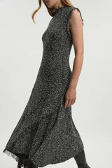 Tweed Yarn Fringe Trim Knitted Dress