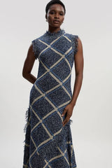 Tweed Yarn Fringe Trim Knitted Dress