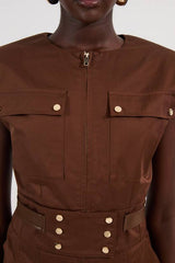 Cotton & Faux Leather Tab Utility Jumpsuit