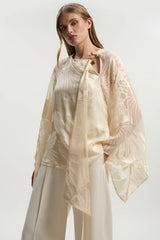 Devoure Flared Sleeve Woven Blouse With Trim Detail
