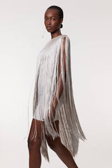 Petite Figure Form Bandage One Shoulder Fringe Mini Knit Dress
