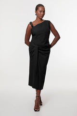 Plus Size Tailored Asymmetric Neck Strappy Detail Dress