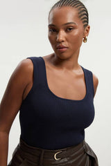Plus Size Viscose Blend Rib Knit Square Neck Vest