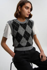 Argyle Alpaca Blend Knitted Tank Top