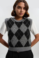 Argyle Alpaca Blend Knitted Tank Top