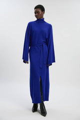 Viscose Blend Funnel Neck Belted Knitted Midi Dress