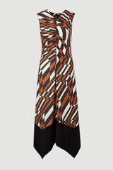 Geo Printed Jersey Crepe Hanky Hem Maxi Dress