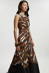 Geo Printed Jersey Crepe Hanky Hem Maxi Dress