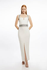Bandage Figure Form Knit Embellished Maxi Dress