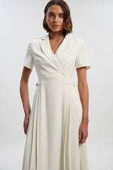 Tailored Crepe Pleated Midi Shirt Dress