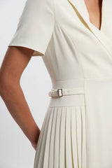Tailored Crepe Pleated Midi Shirt Dress