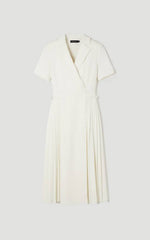 Tailored Crepe Pleated Midi Shirt Dress
