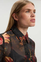 Floral Print Organdie Woven Shirt Dress