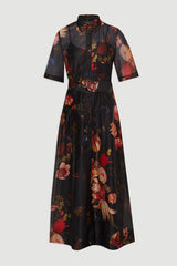 Floral Print Organdie Woven Shirt Dress