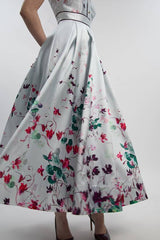 Scattered Floral Twill Collared Woven Maxi Dress