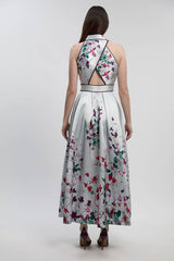 Scattered Floral Twill Collared Woven Maxi Dress