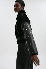 Shearling & Leather Mix Studded Biker Jacket