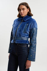 Shearling & Leather Mix Studded Biker Jacket